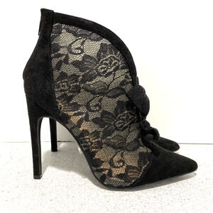 Madison by Shoedazzle Alanna high heel black suede lace booties back zip size 7M